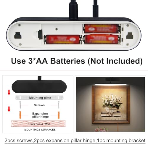 Image of RAIFOOLLY Picture Light,3AA Battery Art Lights for Paintings,Wireless Wall Lighting,Remote Control Accent Light with Timer and Dimmable for Frame,Portrait,Dartboard-Black