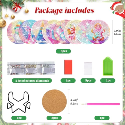 Image of ZTOTZ Diamond Art Coasters Kits with Holder,8pcs Christmas Snowman Diamond Painting Coasters,DIY Festival Diamond Art Coasters Craft for Adult Beginner for Christmas Holidays Gift(Elk Deer,Snowflake)