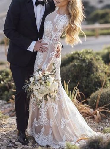 Mermaid Beach Wedding Dresses Long Sleeve Boho Wedding Dresses Court Train Lace Bridal Gowns with Appliques 20242