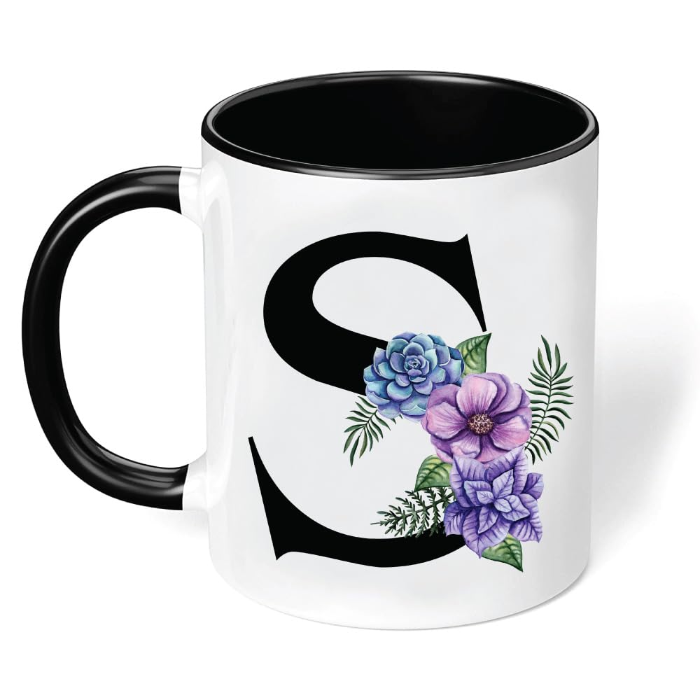 PRINTSHOP4ME Initial Designs Two tone Ceramic coffee Mug - Gifts for friends - gifts for family - Initial Letters Printed in Coffee Mug - 11 oz (S)