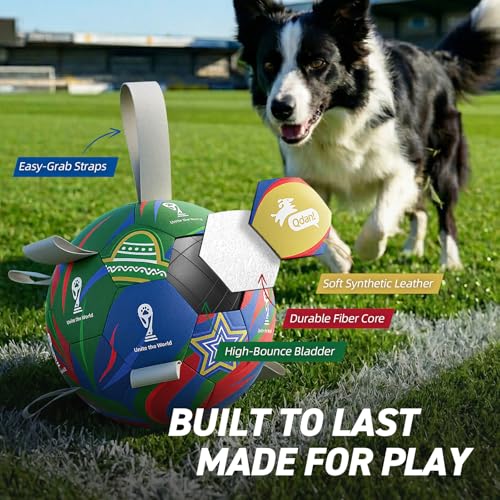 Image of QDAN Dog Soccer Ball with Straps, 7 Inch World Cup Soccer Ball for Dogs, Water Toy, Dog Ball Toys for Medium Large