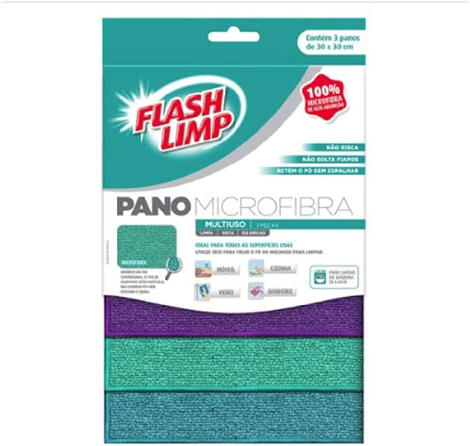Flash Limp - Pano Microfibra Multiuso com 3 Peças - FLP6742