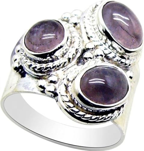 Anneau quartz rose véritable argent 925 bague ovale cabochon style bohème chic