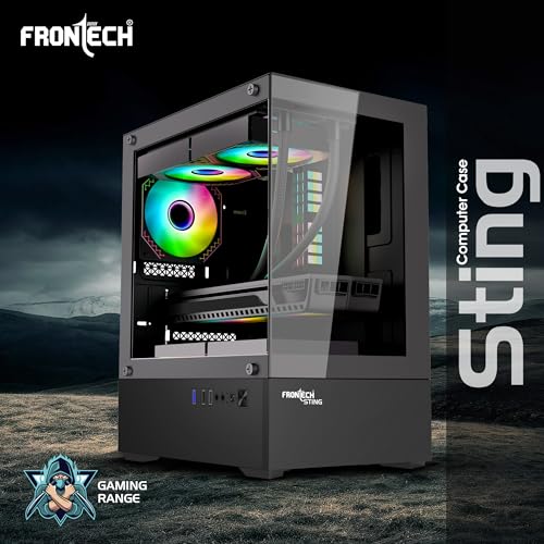 Image of Frontech Sting Gaming Cabinet | Mid-Tower PC Case | ATX & m-ATX Support | Tempered Glass Front & Side Panel | 3 Pre-Installed 120mm RGB Fans | USB 3.0 I /O | Bottom PSU Mount (FT-4348)