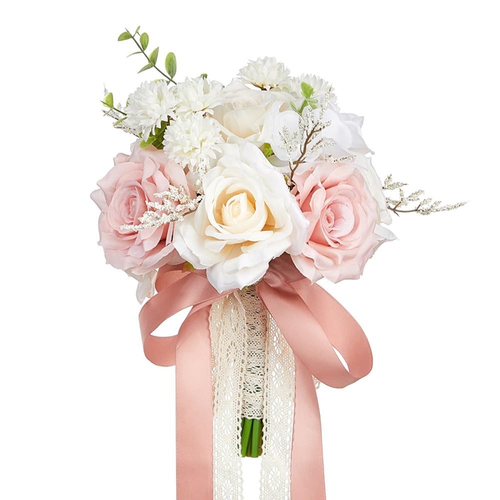 HUFFA Champagne-Colored Silk Rose Bouquet for Weddings - Elegant Artificial Flower Arrangement for Brides(pink)