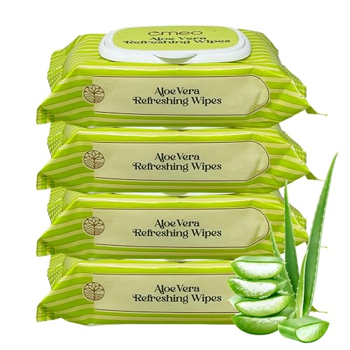 Image of Omeo Aloe Vera Refreshing & Hydrating Wet Wipes, 25N in Each (Pack of 4) | Face Cleansing, Makeup Remover Wipes with Mint Oil & Vitamin E | Sulphate, Paraben & Alcohol Free - Women and Men