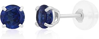 14k White Gold Created Blue Sapphire Round Stud Earrings for Women | 4mm September Birthstone Earrings | Blue Sapphire Earrings for Women | Sapphire Gold Earrings for Women by MAX + STONE