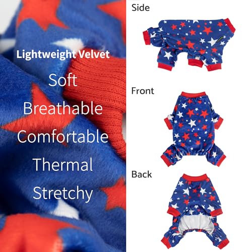 Image of Fitwarm 4th of July Dog Pajamas, Patriotic Stars Dog Clothes for Small Dogs Boy Girl, Dog Onesie with Feet, Pet Outfit, Red, Blue, White, XXL