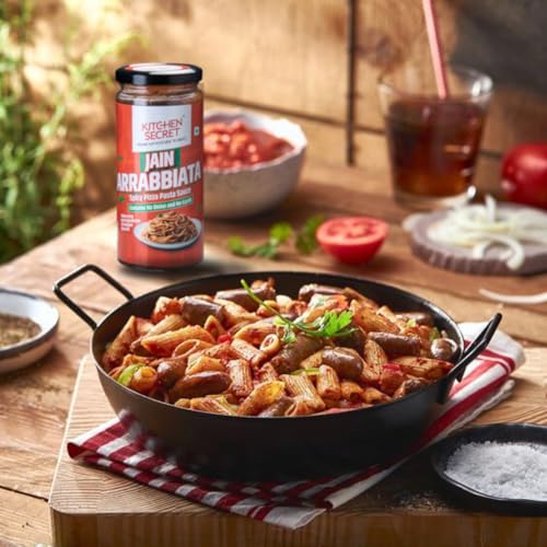 Image of Kitchen Secret Jain Arrabbiata No Onion No Garlic Spicy Red Pizza Pasta Sauce 390g - For Pasta, Spaghetti, Pizza, Sandwiches, Wraps, Quality Ingredients, No Preservatives, Taste of Italy