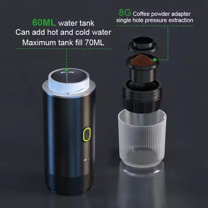 Miniatura 6 de Cafetera espresso portátil para viajes con estuche  Cafetera de viaje autocalentable con USB-C, compatible con café molido, cápsulas NES y DG  Ideal