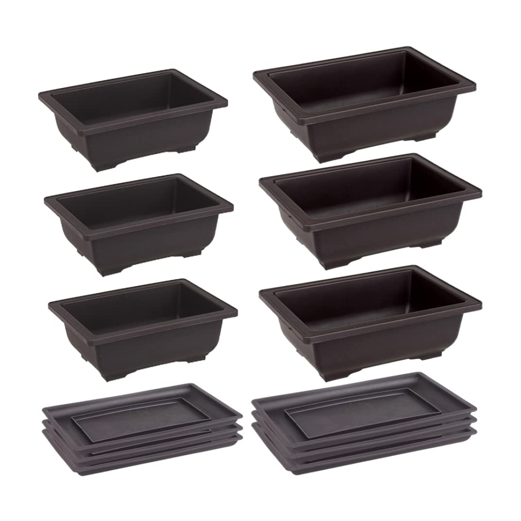 Peosaard Bonsai Training Pots with Tray Plastic Rectangle Succulent Planter Flower Growing Container 6Sets, Bonsai Training Pots