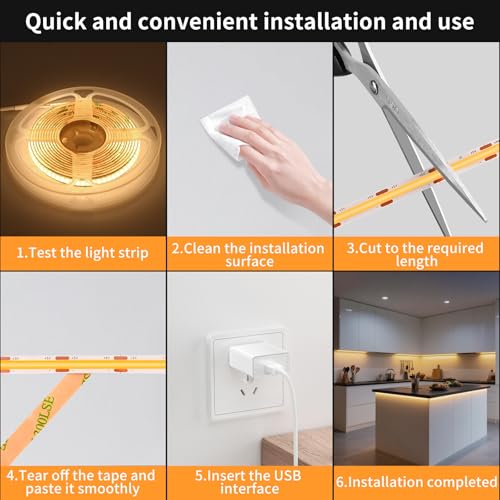 Tira de LED COB 5V USB 2 metros blanca regulable miniatura 6