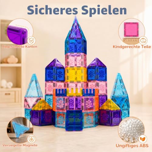 Xekel Magnetische Bausteine 120 Teile – Magnetbausteine Kinder mit starker Magnete Kinder, Magnetsteine & Magnetfliesen… – Ansicht 3