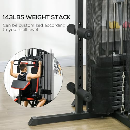 SPORTNOW Multi Gym Workout Station with 65kg Weight Stack, Sit Up Bench, Push Up Stand, Dip Station, Adjustable, Full Body Strength Training for Home Gym - Image 6