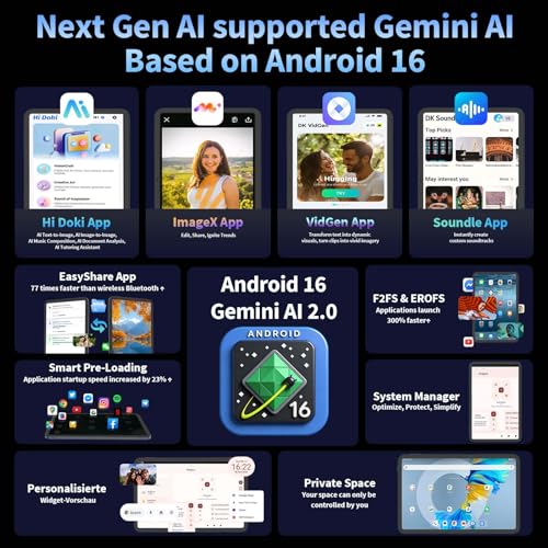 Image of 2026 13 Inch Android 16 Tablet with Keyboard, 32GB+256GB+2TB Expand, Tablets PC with Gemini AI, Octa-Core, 10000mAh, 120Hz 1920x1200 Display, GPS, 2 in 1 Large Tablets with Case, Mouse, Stylus(Silver)