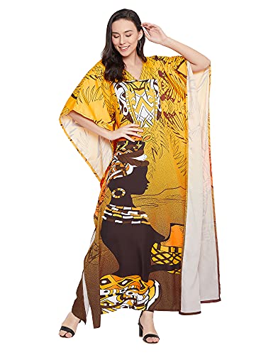 Image of Oussum Plus Size Kaftan Dresses for Women, Polyester Summer Caftan Cover Up Maxi Beach Dress, 1X-3X