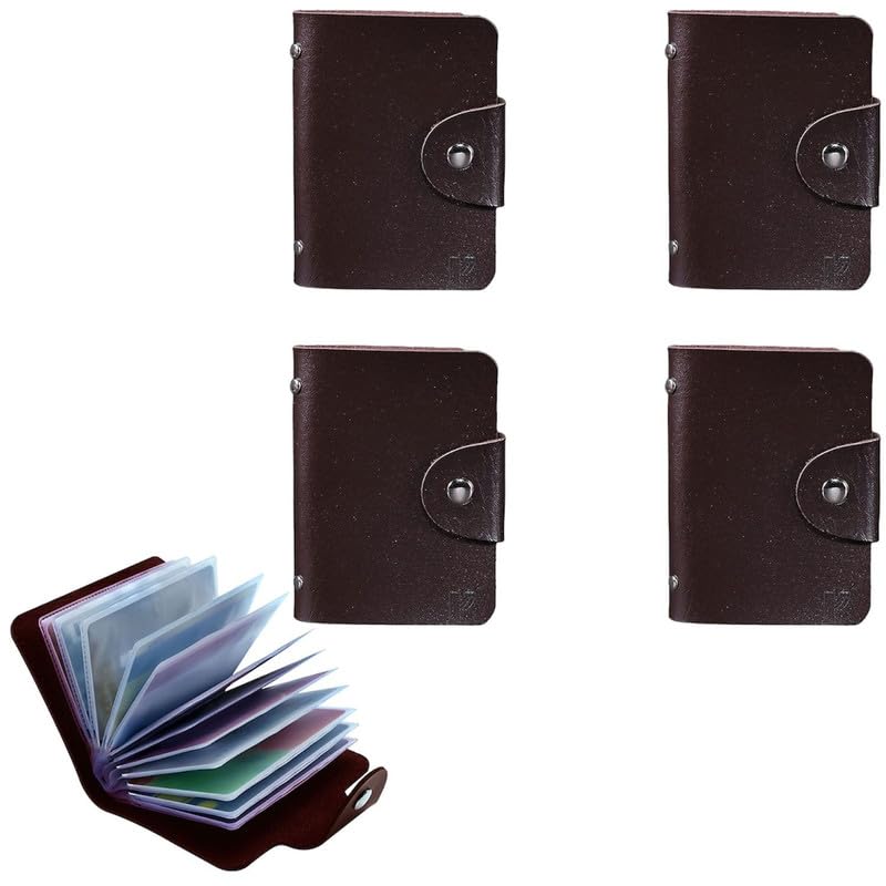 Kraptick Leather Credit Card Holder/Business Card Holder/ATM Card Holder for Women Men- 24 Card Slots (Pack of 4- Brown) (CCBR-4)