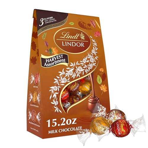 Lindt LINDOR Harvest Milk Assorted Chocolate Candy Truffles, Chocolates with Smooth, Melting Truffle Center, 15.2 oz. Bag