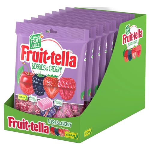 Fruittella Berries & Cherry - Soft Chew Sweets Made with Natural Flavours Vegan Friendly - 8 x 170 g Bags