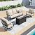 SUNSHINE VALLEY Patio Furniture Set with Firepit Table, 4 Piece Metal Outdoor Patio Furniture, 2 Swivel Chairs and 3 Seater Sofa with 5.75" Extra Thick Cushion and Gas Fire Pit Table for Backyard Deck