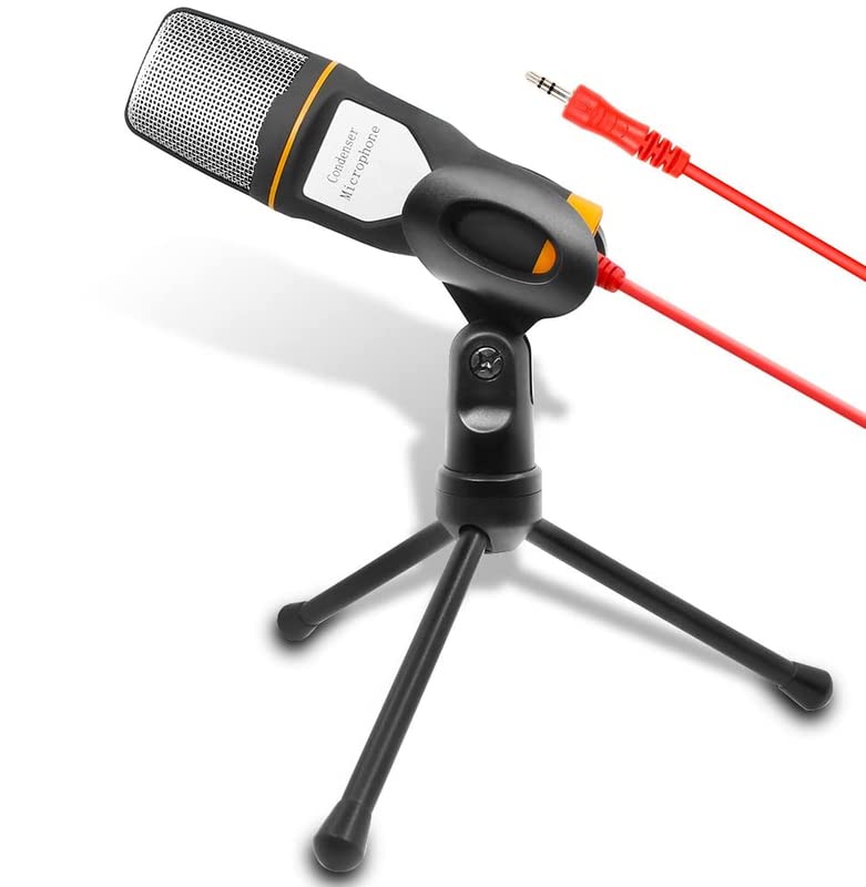 Exxelo3 5mm Stereo Studio Condenser Microphone with Holder Stand Clip for PC Chatting Singing Laptop Streaming etc