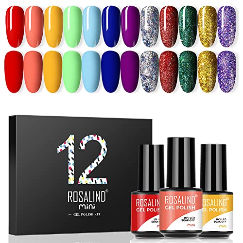 ROSALIND UV Nagellack Set Shellac 12 Farben Mini Gel Nagellack Set LED/UV Lamp Lack Soak Off Gel Nail Polish für Nagel…