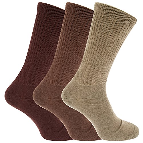 3x Pairs of Mens Extra Wide Comfort Fit 'Wide Feet' Diabetic Socks/UK 6-11 Eur 39-45 (Assorted Brown)