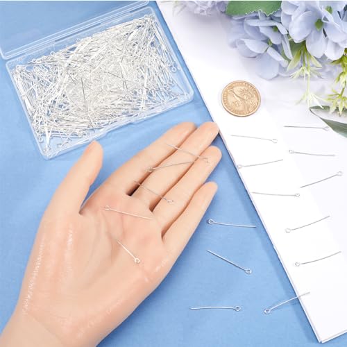 SOFPLATE 1 Box 600Pcs Long Earring Pins Silver Eye Pin jewellery Brass Hypoallergenic Thin Straight Screws Beads Hole jewellery Head Pins for jewellery Making Earring Bracelet Accessories Supplies DIY - Image 3