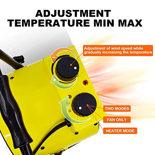 Electric Greenhouse Heater with Digital Thermostat for Green House, Grow Tent Heaters, Overheat Protection, Fast Heating for Workplace, Yellow