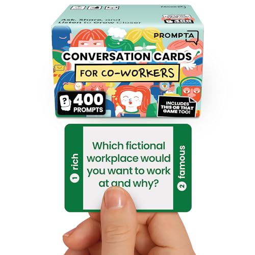 Prompta 400 Conversation Cards for Coworkers – Two Fun Teambuilding Games for Work – 2.5' x 1.75' Icebreaker Question Cards to Get to Know Your Colleagues and Improve Team Dynamics