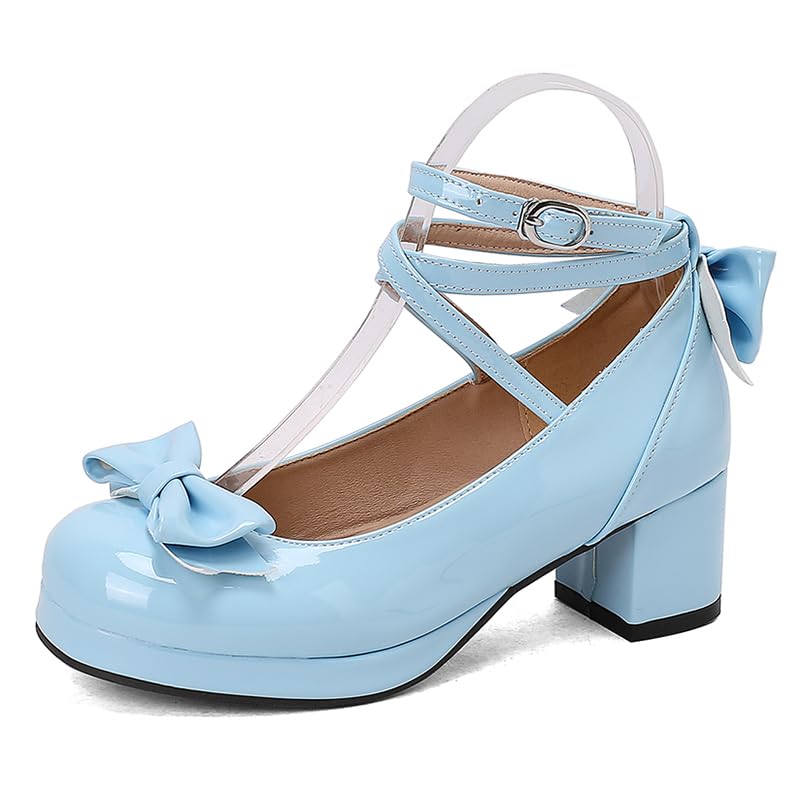Women Lolita Pumps Comfortable Chunky Medium Heel Kawaii Platform Shoes Strappy Bowknot Decort - Main Image