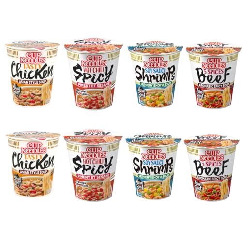 YIJIA | Ramen Cup - Pack de 8 Tazas de Fideos Instantáneos en 4 Sabores - Noodles Chinos Fáciles y Rápidos de Preparar