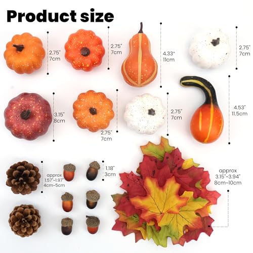 Image of 36PCS Mini Artificial Pumpkins Fall Decor Set - Realistic Small Fake Pumpkins for Decorating with Gourd Fall Leaves Acorns Pinecones for Autumn Table Centerpiece, Thanksgiving Harvest Home Decorations