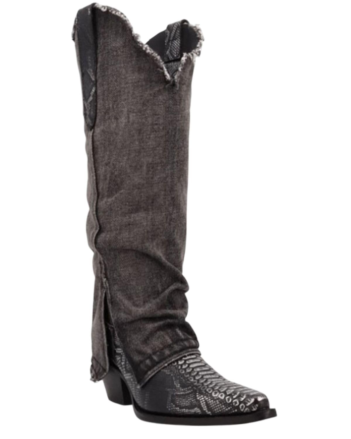 Dingo Womens Shabby Lizard Print Snip Toe Pull On Casual Boots Over the Knee Mid Heel 2-3 -