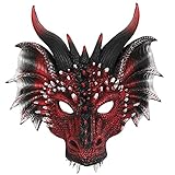 Alodidae 3D Dragon Mask Halloween Party Costume Cosplay for Adults Men, Scary Animal Half Face Masks (Dragon Mask - Red style 2)