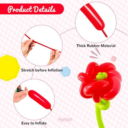 Image of 100Pcs Red 260 Balloons, Long Balloon for Tying Balloon Arch, Long Skinny Balloons for Twisting Ballons Animal balloons Birthday Party Wedding Festival Decorations
