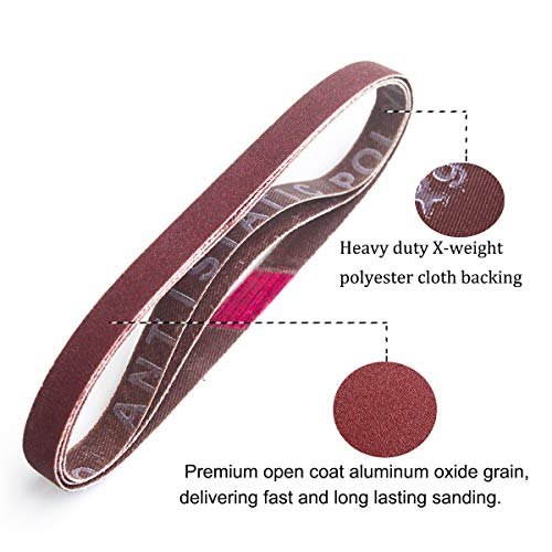 Aiyard 3/8 X 13 Inch Aluminum Oxide Sanding Belts, 40/60/80/120/180/240 Assorted Grits Abrasive File Belts For Air Belt Sander, 24-Pack #TOP4