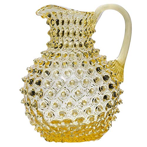 CHEHOMA - Jarra de cristal con decoración en punta de diamante y mango ancho - Acabado amarillo y robusto - Jarra de agua de 2 litros o jarrón de mesa - Altura: 23 cm - Amarillo
