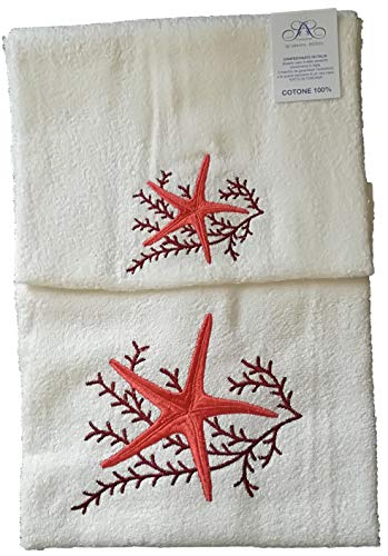 Ricami FIORENTINI Coppia Spugna con Ricamo Corallo...