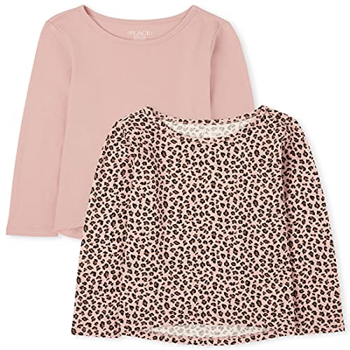 The Children's Place Kids' Long Sleeve Solid and Leopard Print Top 2-Pack