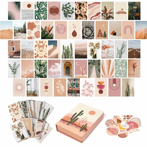 Artivo Boho Wall Collage Kit for Teen Girls, Cute Room Decor, Aesthetic Wall Decor Pictures, Boho Wall Art Prints Bedroom Decor, Posters for Room Aesthetic, Dorm Collage Photos 50 Set 4x6 inch