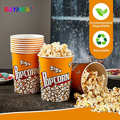raymea popcorn buckets disposable 32oz retro style paper leak proof popcorn containers bowls for family movie night amp party - 10 pack