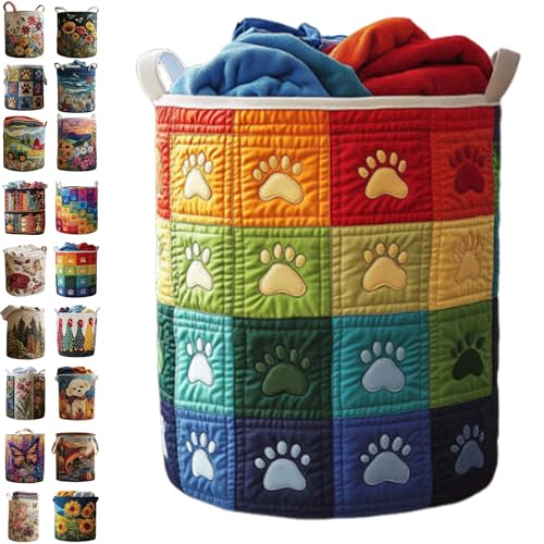 Image of Quilted Laundry Baskets with Handles, Large Floral Fabric Hampers, Extra Soft Boho Chic Storage Organizer for Nurseries, Collapsible Clothes Bins, Portable Bedroom Washing Container