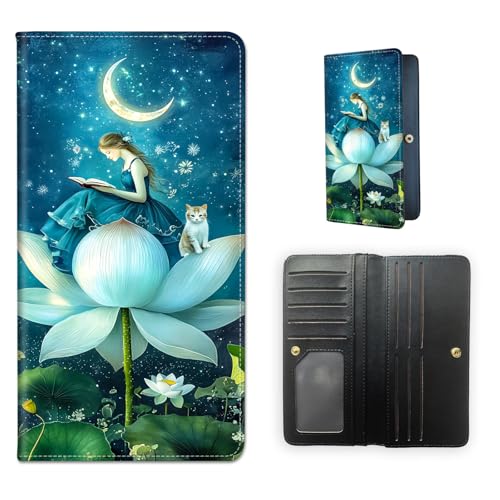 RFID Blocking Leather Wallet for Women and Men, Girl Flower Compact Bifold Credit Card Holder with RFID Protection, Small Ladies Slim Minimalist Wallet
