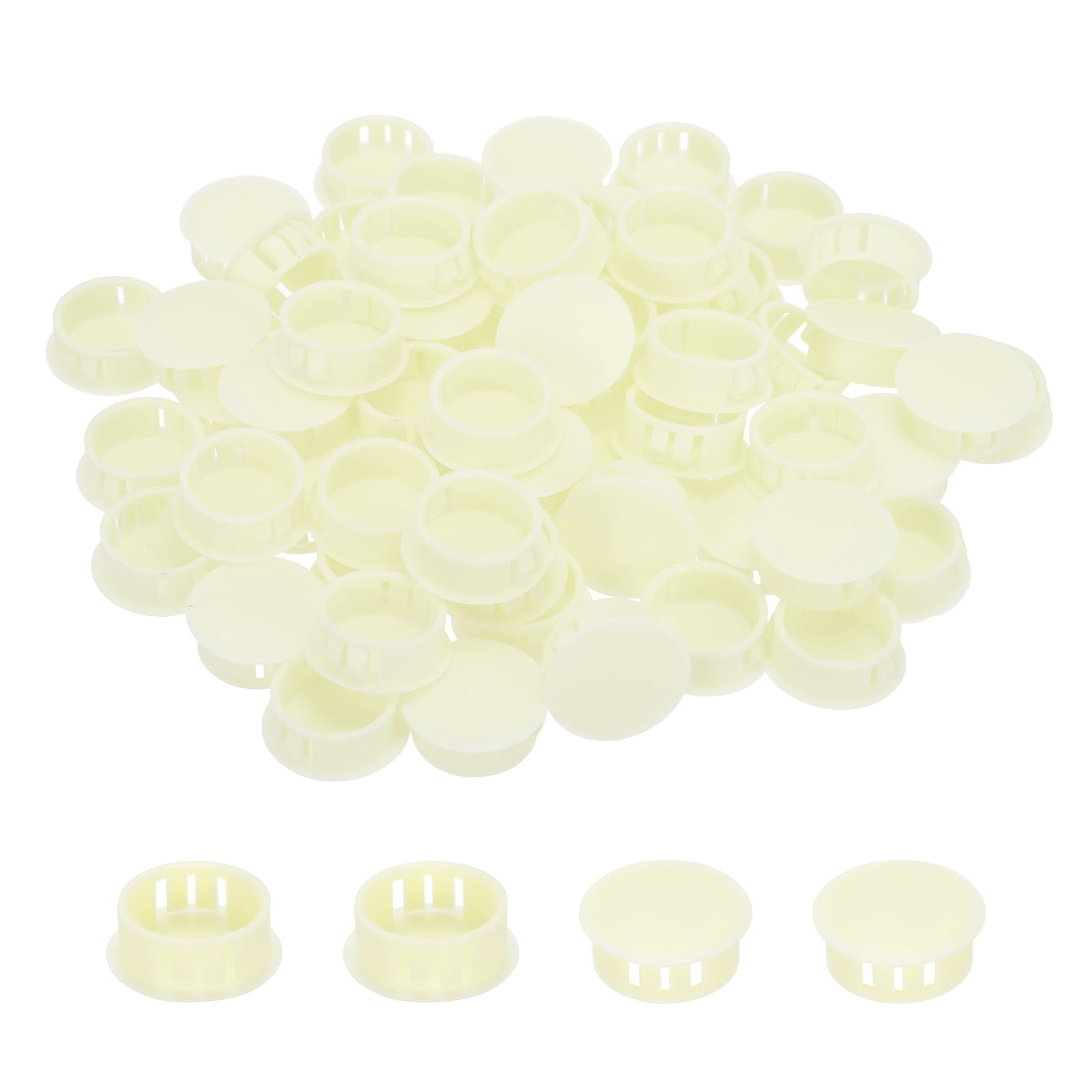 sourcing map 64PCS 25mm(31/32") Cream White Plastic Hole Plugs, Flush Type Panel Hole Plugs Insert End Caps for Locking Hole Tubes Furniture Cabinet