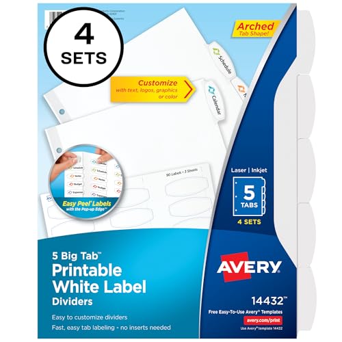 Intercalaires Avery blancs parfaits pour organiser vos classeurs de bureau de 5 onglets