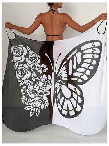 WDIRARA Women's Floral Graphic Print Cover Up Wrap Sleeveless Beach Kimono Coverups3