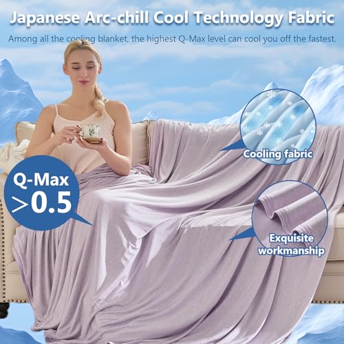 Image of CHOSHOME Cooling Blanket for Hot Sleepers - Summer Blanket Thin Soft Lightweight Breathable Double Side Enhanced Cooling for Hot Flashes, Night Sweats, Bed, Couch (Purple, 96 x 102 inches)