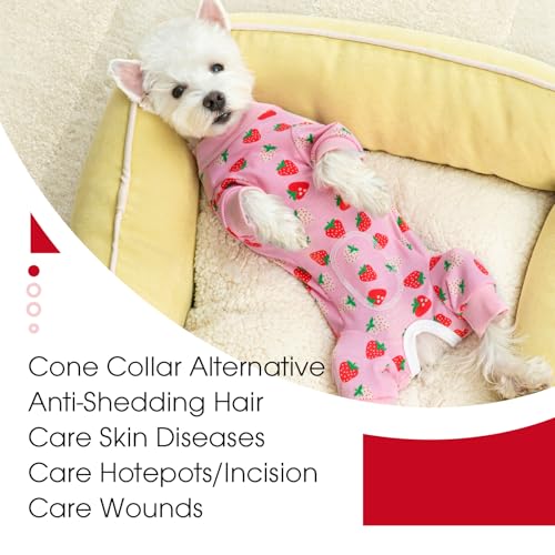 Image of Dog Surgery Recovery Suit for Small Dogs, 4-Legged Dog Onesie After Surgery with Back Snaps, Breathable Cotton Spay and Neuter Bodysuit for Female and Male Dogs
