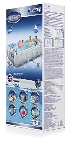 Bestway Frame Pool Power Steel, Set, hellgrau, rechteckig mit Filterpumpe, 404 x 201 x 100 cm, grau – Bild 4